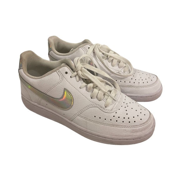 Nike Low Vision White Iridescent Tennis Shoes Size 7 - Picture 2 of 5